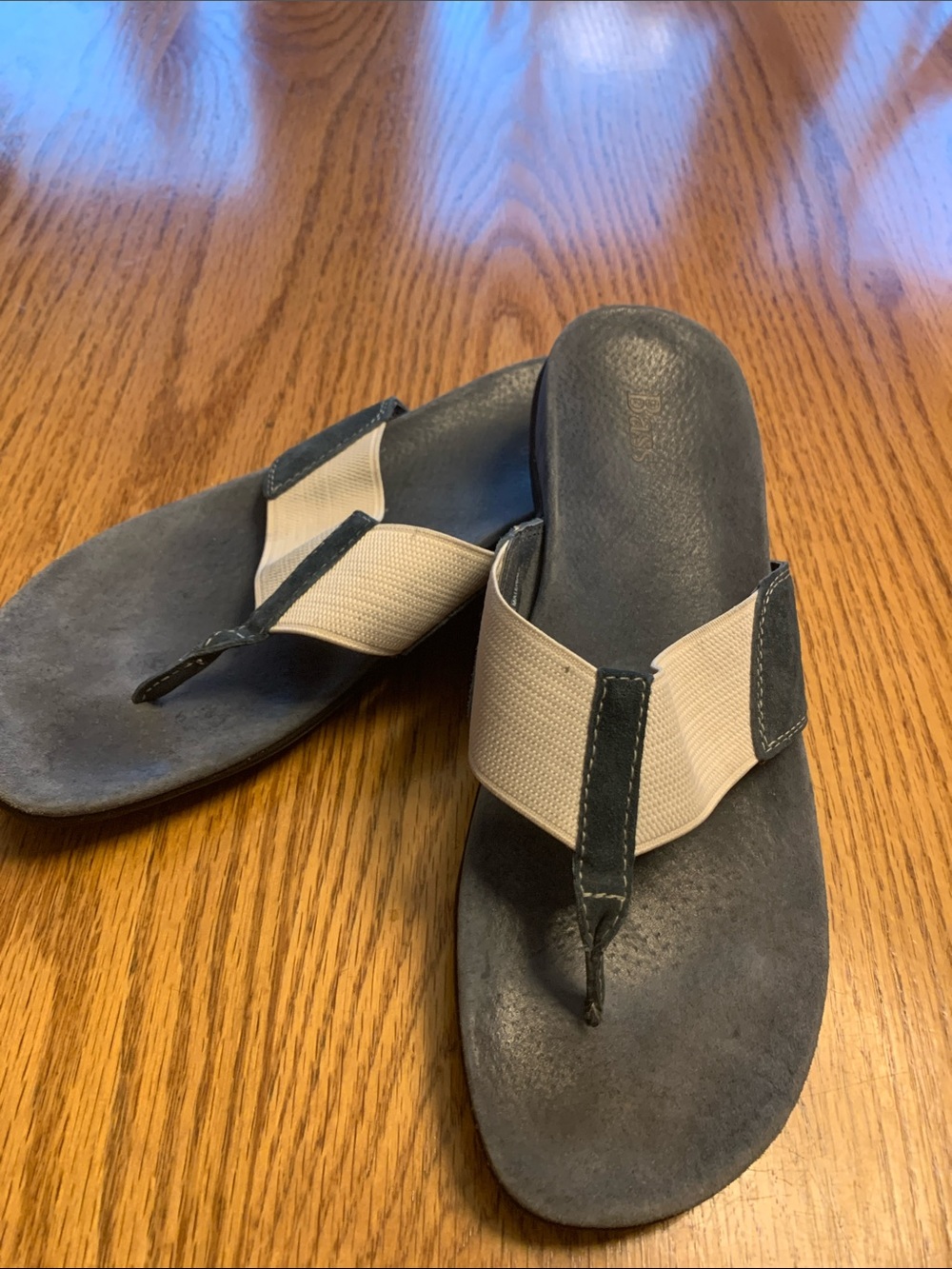 Women’s Blue and Cream Leather-Trim Flip Flop Sandals